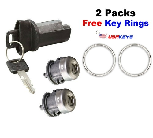 New 3-Pc Ignition & Door Lock Cylinder Set w/Ford Logo Keys Fits Trucks w/o Pats
