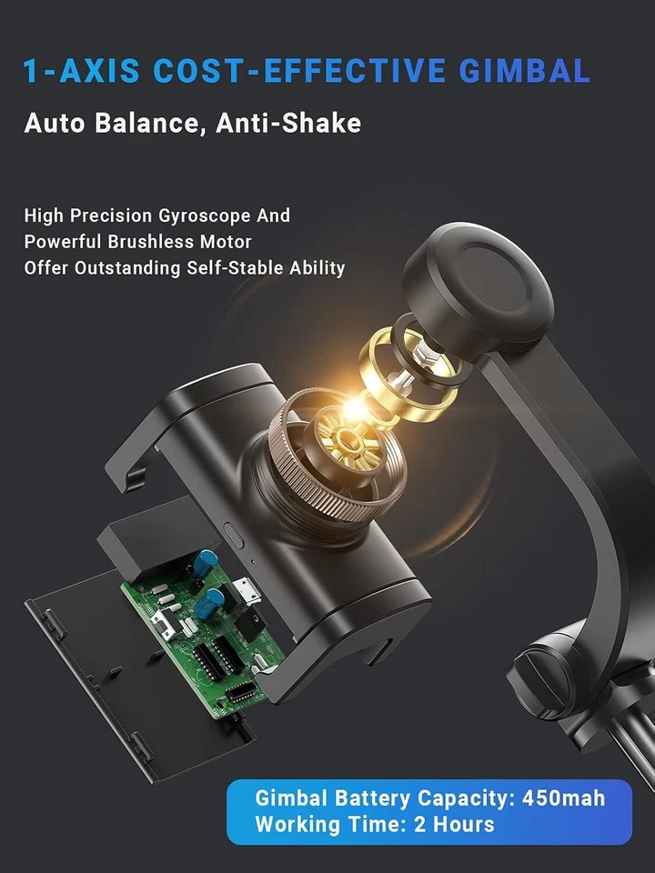 Gimbal Stabilizer For Smartphone, 360° Rotation Auto Balance Small Portable - Image 2 of 4