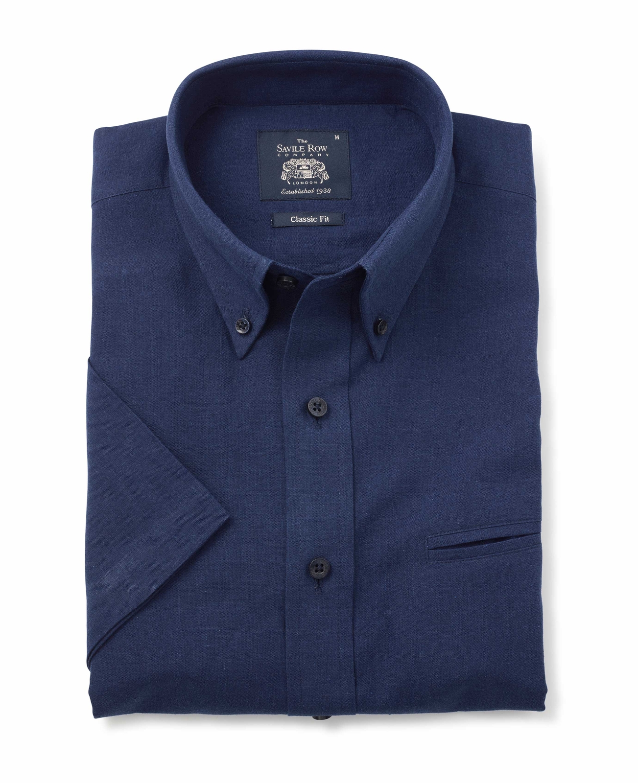 FILA Camicia a maniche corte da uomo Savile Row Company vestibilità classica blu navy misto lino misto cotone