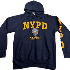 NYPD New York Police Department Men  s Cotton Hooded Sweatshirt Navy   Medium