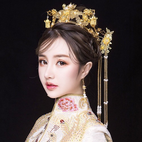 Chinese Style Bride Hair Crown Luxury Women Hanfu Hairpin Tiaras Set - Picture 2 of 7