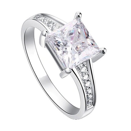 Aura Jewelry 14K White Gold Plated Engagement Promise Ring For