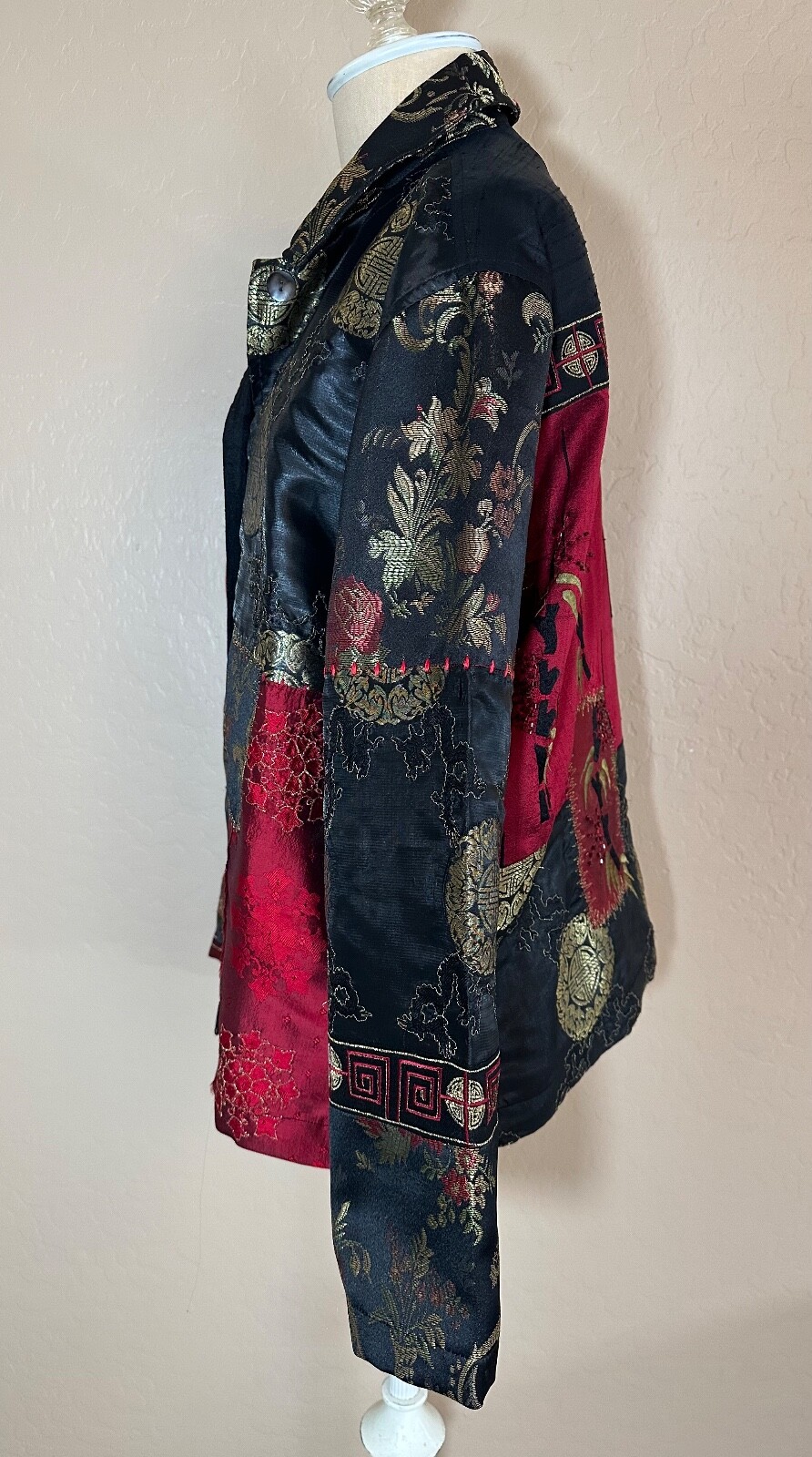 Chicos Black & Red Asian Patchwork Silk Blend Lig… - image 4