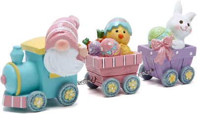 8.75'' Easter Day Gnomes Train Decorations: Spring Bunny Handmade Figurines for P