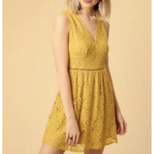 NEW Altar'd State mustard yellow lace sleeveless mini dress, L