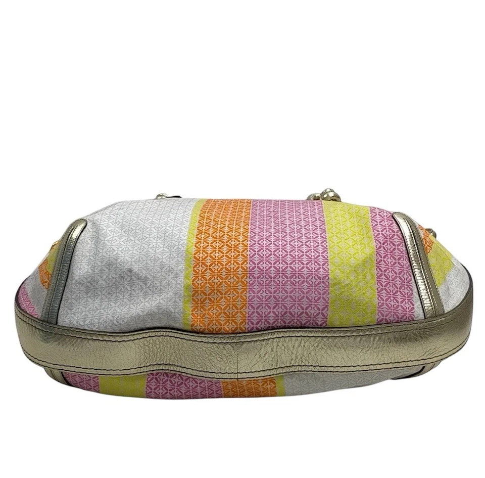 LOEWE Multicolor Anagram Striped Canvas Gold Leather 2way Fiesta Satchel Auth - Image 4 of 4