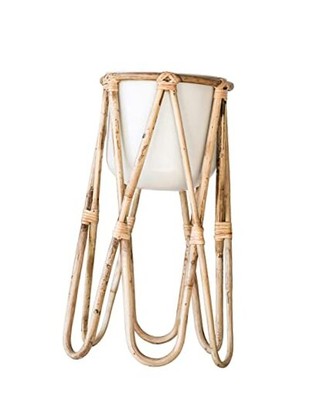 Off- White Metal Raised Bamboo Stand (Set of 2 Pieces) Planter, Beige 