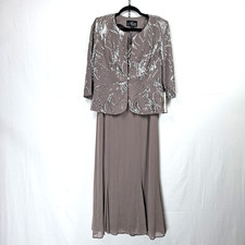 NEW Alex Evenings Dress SZ 10 Sequined A-Line Midi Dress and Jacket Pewter Frost