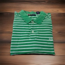 Chaps Men  s XXL 2XL Green Striped 100 Cotton Short Sleeve Polo Shirt