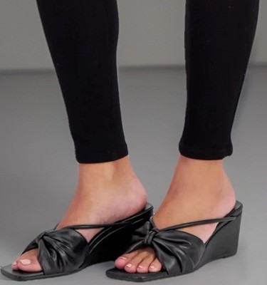 Vaila~Olivia Knotted Slide Wedge Sandals~Black~Women's Size 13M~NEW!