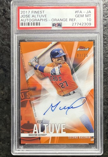 2017 Topps Finest Jose Altuve Orange Refractor /25 (AU) Auto PSA GEM MINT 10