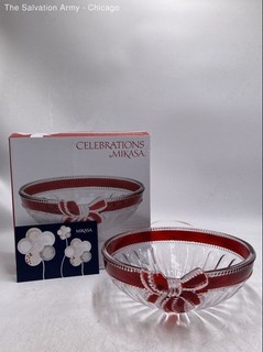 Mikasa Celebrations Clear Red Crystal Ribbon Round Shape Hostess Bowl In Box