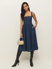 NWT Reformation Dress Tagliatelle Midi Corset dress in Denim Blue size 10 or 12