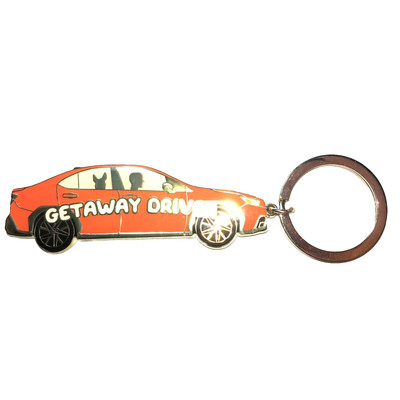 Getaway Driver Subaru Metal & Orange Enamel Keychain Tag Charm Key Chain