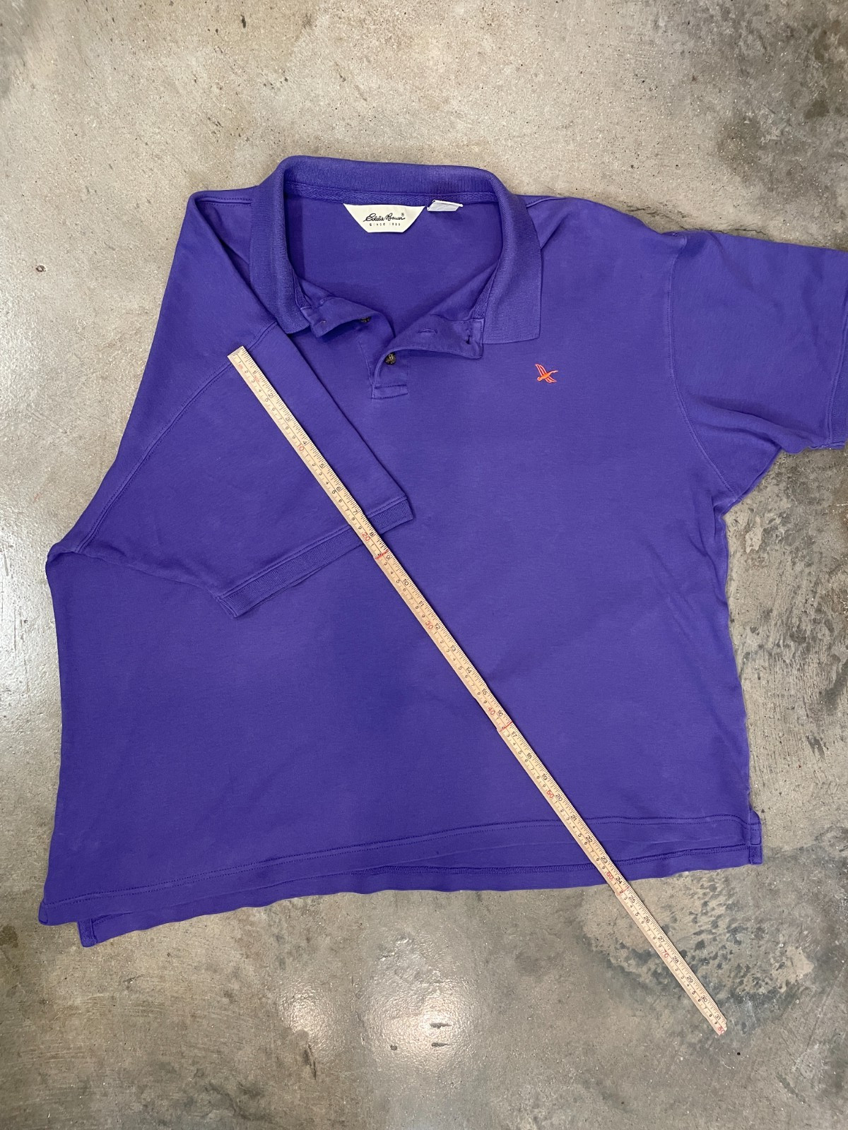 Eddie Bauer Polo Shirt Men L Purple Cotton Orange Logo Short Sleeve Casual Boxy thumbnail 8