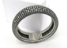 David Yurman Darkened Sterling Silver TEMPO Bangle Bracelet w Diamonds - Fits 6"