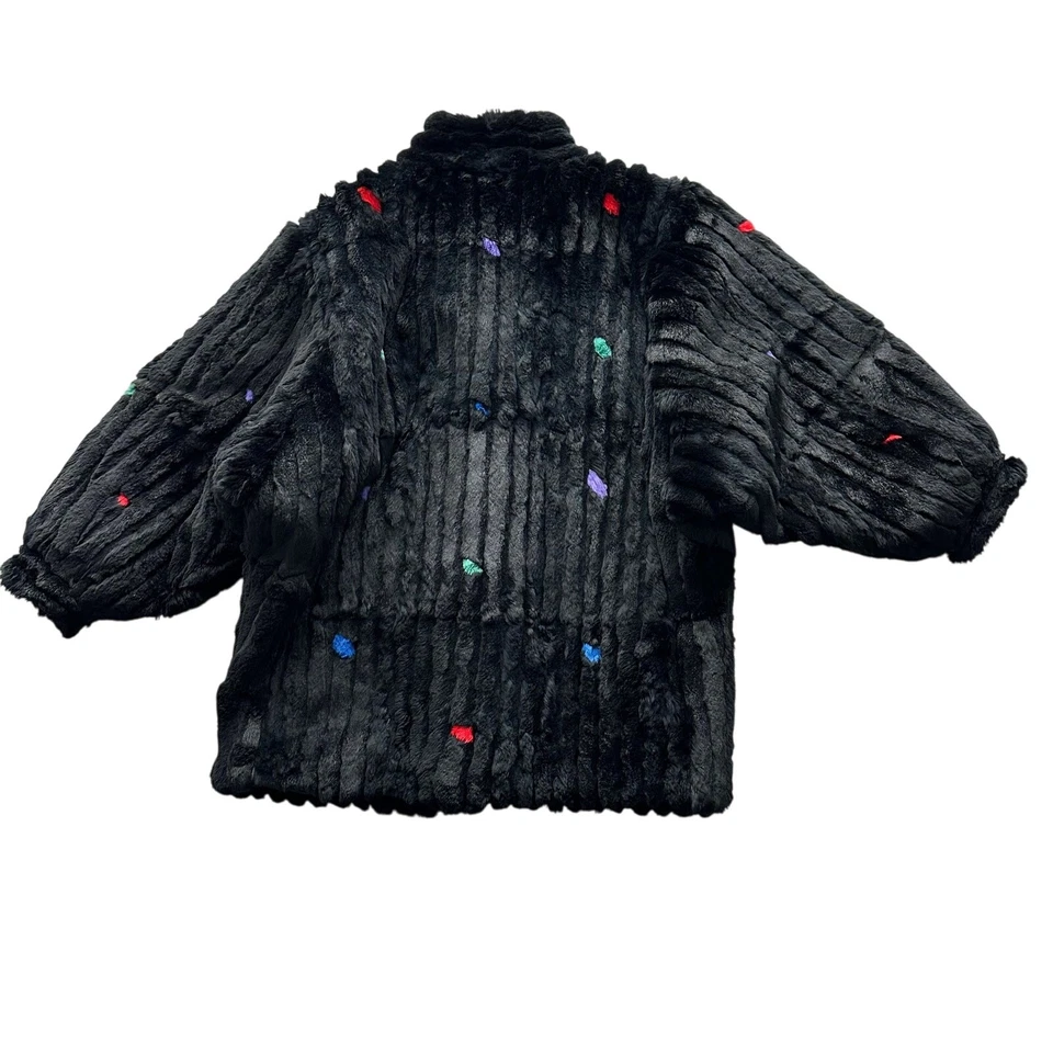 Carol and Irwin Ware I Magnin VTG Sculpted Fur Batwing Black Confetti Jacket  - Image 2 of 4