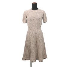CHANEL Knit design dress Size 36 Cashmere100% Beige P55443