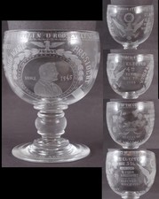 Antique Etched Crystal Beer Goblet President FDR Roosevelt Repeal 18th Amendment