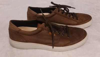 Ecco Soft Shoes Sneakers Mens Size 10 Brown Leather Laceup Preppy Casual 