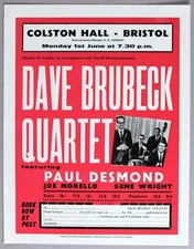 DAVE BRUBECK QUARTET – rare vintage original Bristol 1964 concert handbill