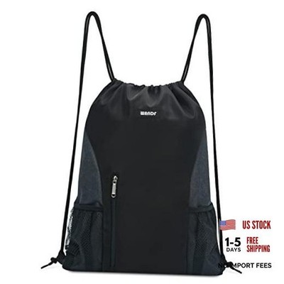 Drawstring Backpack Sports Gym Sackpack with Mesh Pockets Water Black