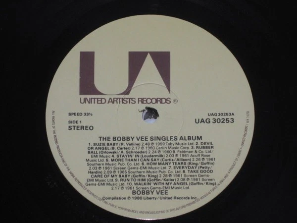 Bobby Vee - The Bobby Vee Singles Album LP 1980 United Artists NM/VG+ - Image 3 of 4