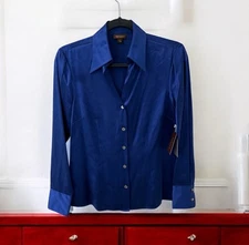 NWT Tesoro 100% Silk Blouse Button Down Shirt size SMALL blue sapphire Nordstrom