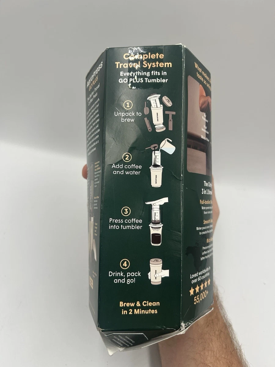 Cafetera portátil de viaje AeroPress Go Plus, crema, 20 oz con vaso