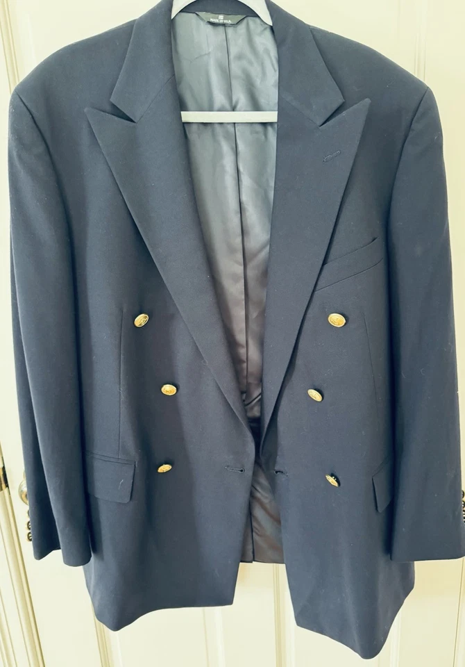 Blazer Ralph Lauren Polo University Doble Pecho Dorado Botón Azul Marino Hombres Talla 46 Foto 2 de 4