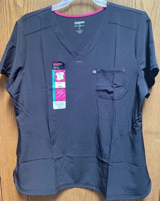 ScrubStar Women's V-Neck Nurses/HealthCare Scrub Top Pockets BLACK Pink XL 1X