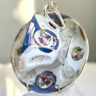 Vintage Purple Iridescent Tea Cup Gold Trim Romantic Courting Scene — photo 2