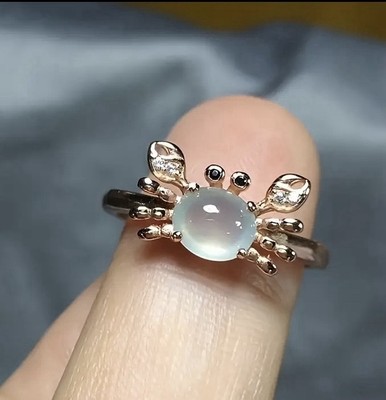 süßer Fingerring Ring mit Glas Stein Krabbe Tier aus Kupfer einstellbar 