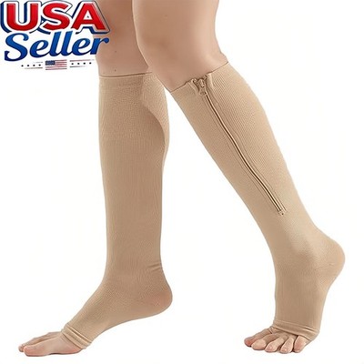 Compression Socks (1/3Pack)Stockings 15-20mmHg Knee High Support Open Toe Zipper