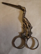 ANTIQUE 1800s SILVER STORK SCISSORS MEDICAL MIDWIFE CLAMP HIDDEN BABY