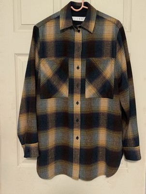 IRO Paris Plaid Wool Blend Shirt Jacket Women s Size 34 Flannel Overshirt Minsi