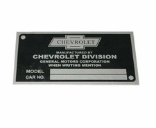 Chevrolet Division Chassis Serial Number Data Plate For Chevrolet Cars