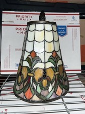 Vintage Dale Tiffany Signed Stained Leaded Slag Glass Jeweled Table Lamp Shade