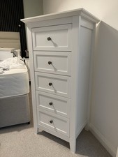 White Tallboy Chest of 5 Drawers – Bedroom Storage Unit - Good Condition