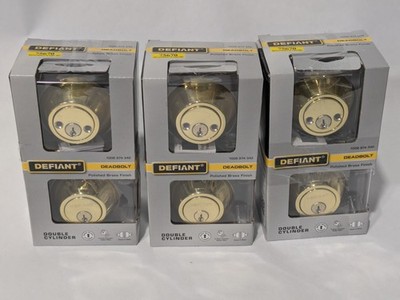 Lot of 3 Defiant Deadbolt Door Locks - Polished Brass - Keyed Alike - NOB