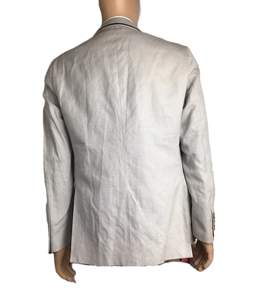 Etro Sport Coat Men US 40R/EU 50 Metallic/Cotton Gray Blue Trim Blazer Italy - Image 2 of 4