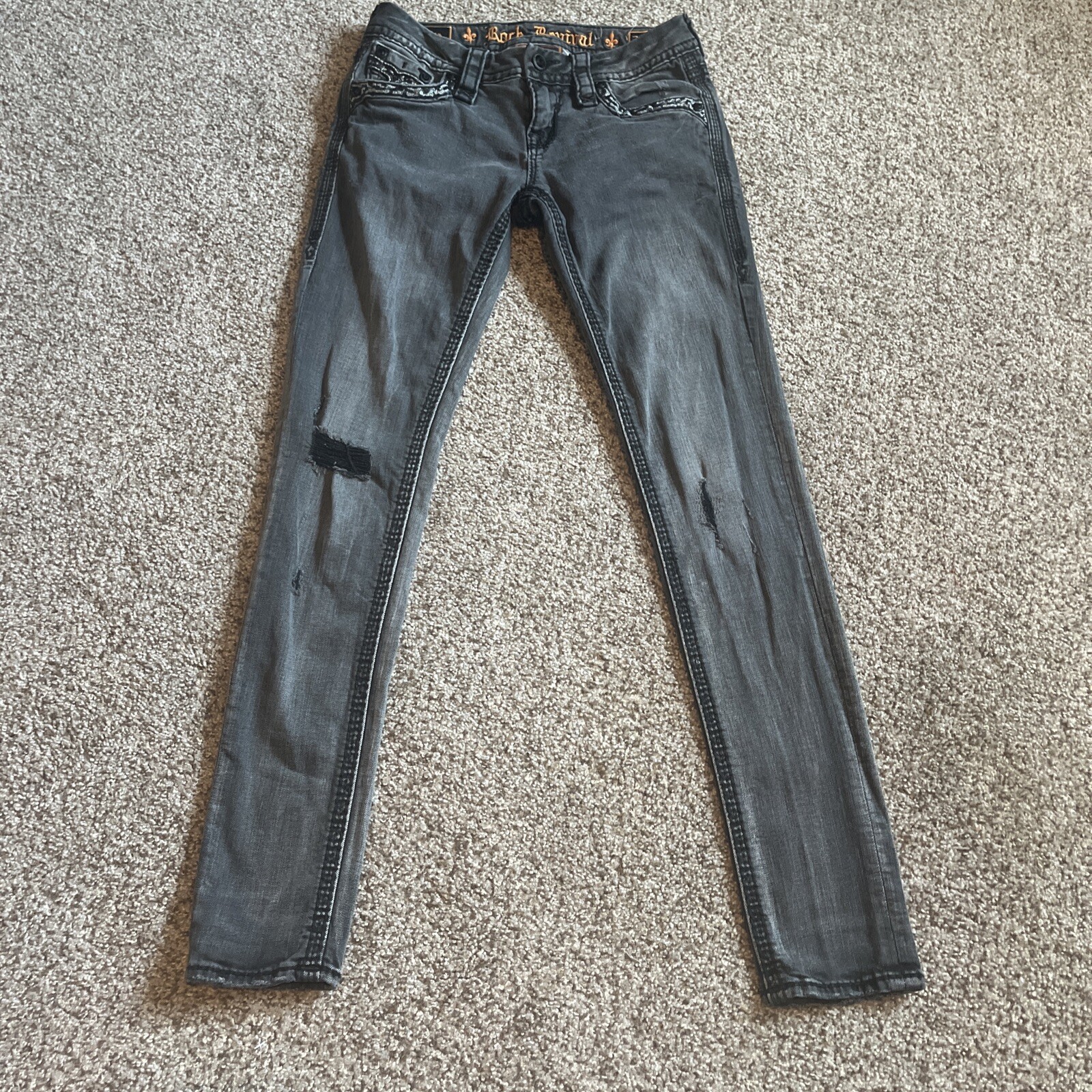 Rock Revival Arisa Skinny Stretch Black Jeans Distressed Women’s 26 (27x30.5)