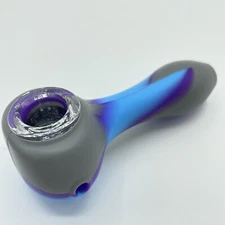 Large 4.5" Silicone Smoking Hand Pipe with Glass Bowl | Blue/Grey/Purple | USA