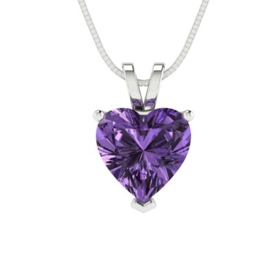2 Heart Classic Alexandrite Necklace Pendant Gift 16 Box chain 14k White gold