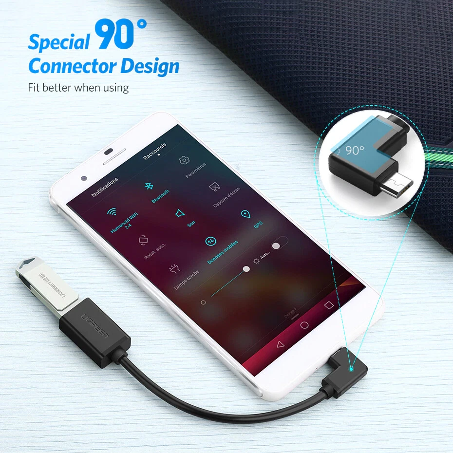 Ugreen Micro USB Flat or Round Cable Adapter OTG On the Go Host - Black White - Image 4 of 4