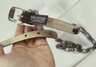Brighton Womens Sz M Silver Chain Link Brown Leather Skinny Belt Brighton Womens Sz L Silver Chain Link Brown Leather Skinny  main image 3