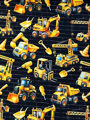 Sweat French Terry Digitaldruck Kinderstoff Baustelle