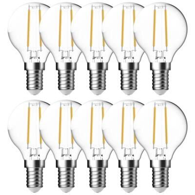 10 x LED Filament Tropfen 2,1W = 25Watt E14 klar Kugeln P45 250lm warmweiß 2700K