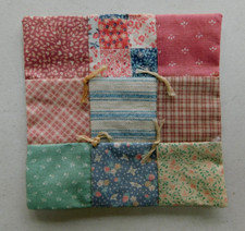 Vtg cotton Patchwork tied Quilt Mini Doll Quilt 4 1/4" sq. 2.14.26