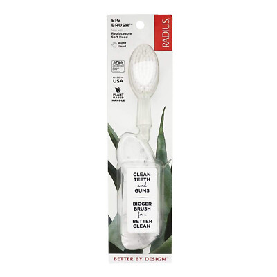 Radius, (Qty 1) Big Brush Right Hand Toothbrush Soft Bristles, Color Will Vary